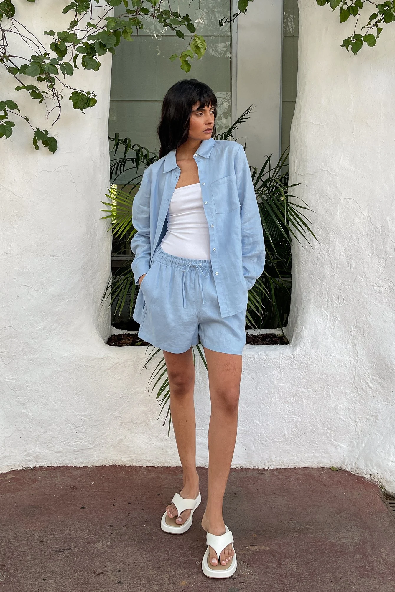 Leinen-Shorts mit elastischem Taillenbund