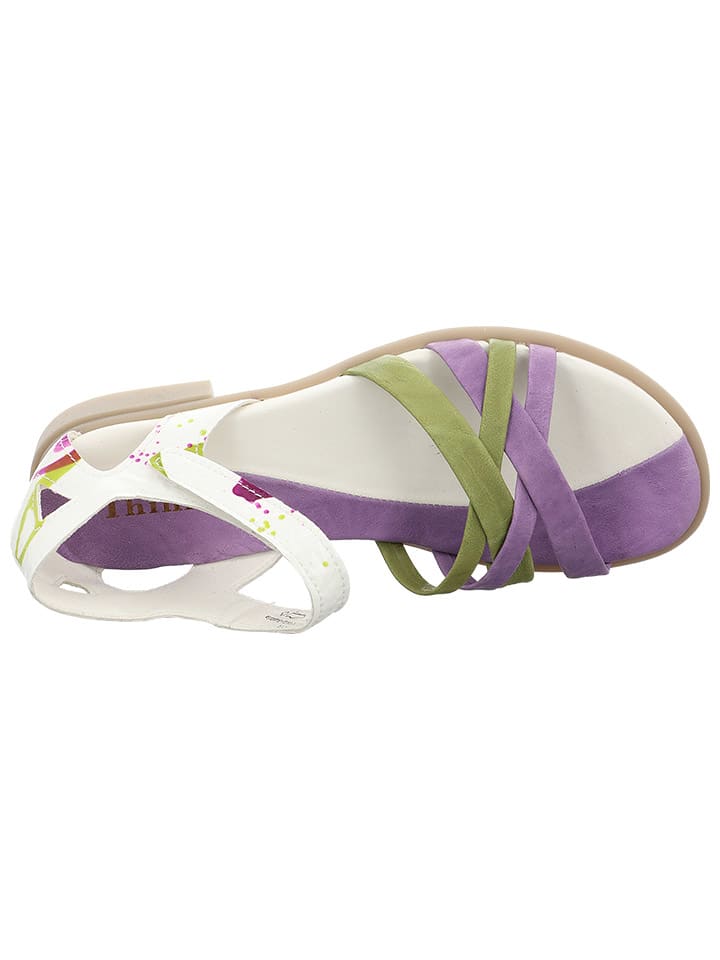 Think! Leder-Sandalen in Khaki/ Weiß/ Lila günstig kaufen
