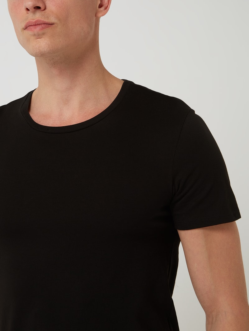 Slim Fit T-Shirt aus Baumwolle im 3er-Pack in schwarz