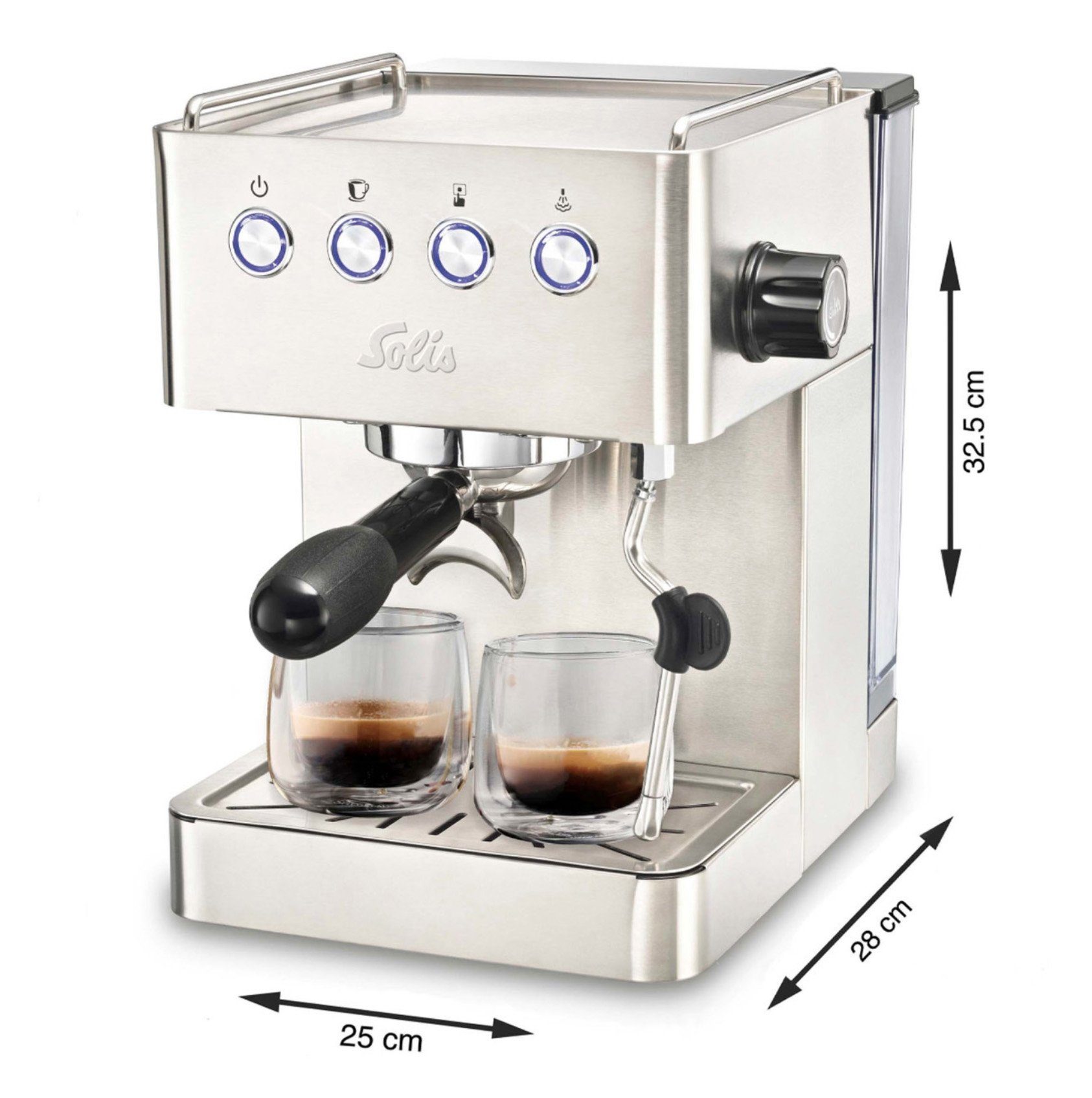 SOLIS OF SWITZERLAND Siebträgermaschine Barista Gran Gusto Typ 1014, Siebträger 58 mm, 15 Bar Druck, 360 ° Heißwasserstab, Programmierbar