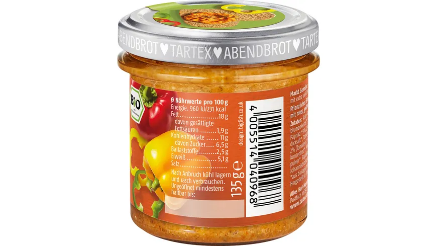 Tartex Bio Marktgemüse Paprika Trio 135 g