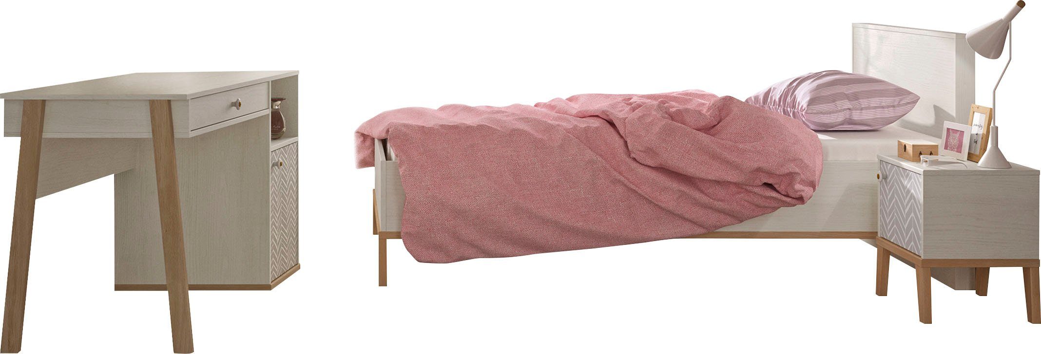 Gami Jugendzimmer-Set Alika, (Set, 3-St., Bett, Nachttisch, Schreibtisch)