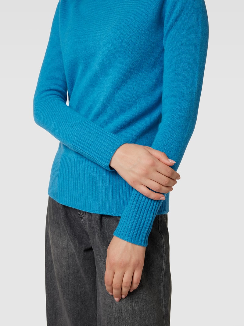 Strickpullover aus Wolle mit Stehkragen in blau