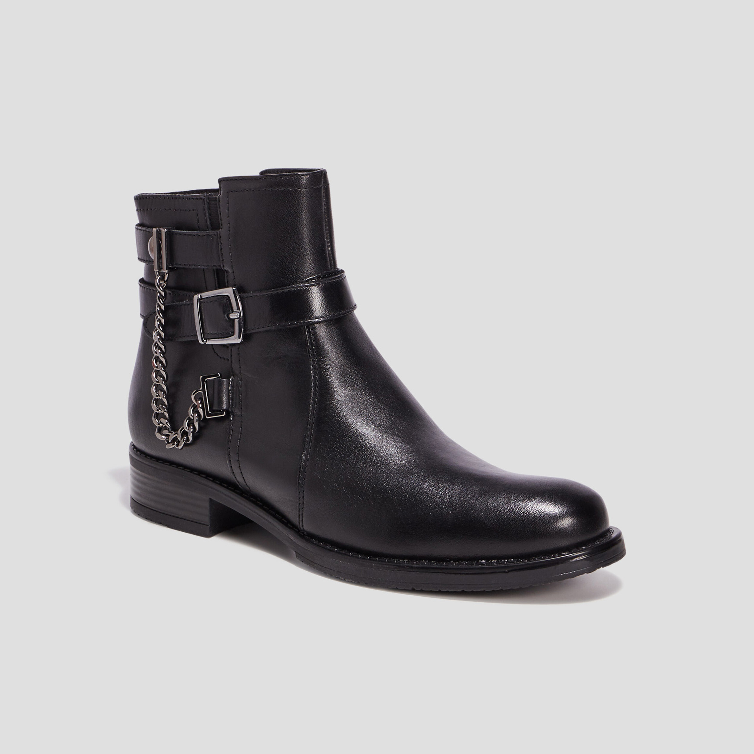 Bottines avec boucles en cuir noir femme | La Halle