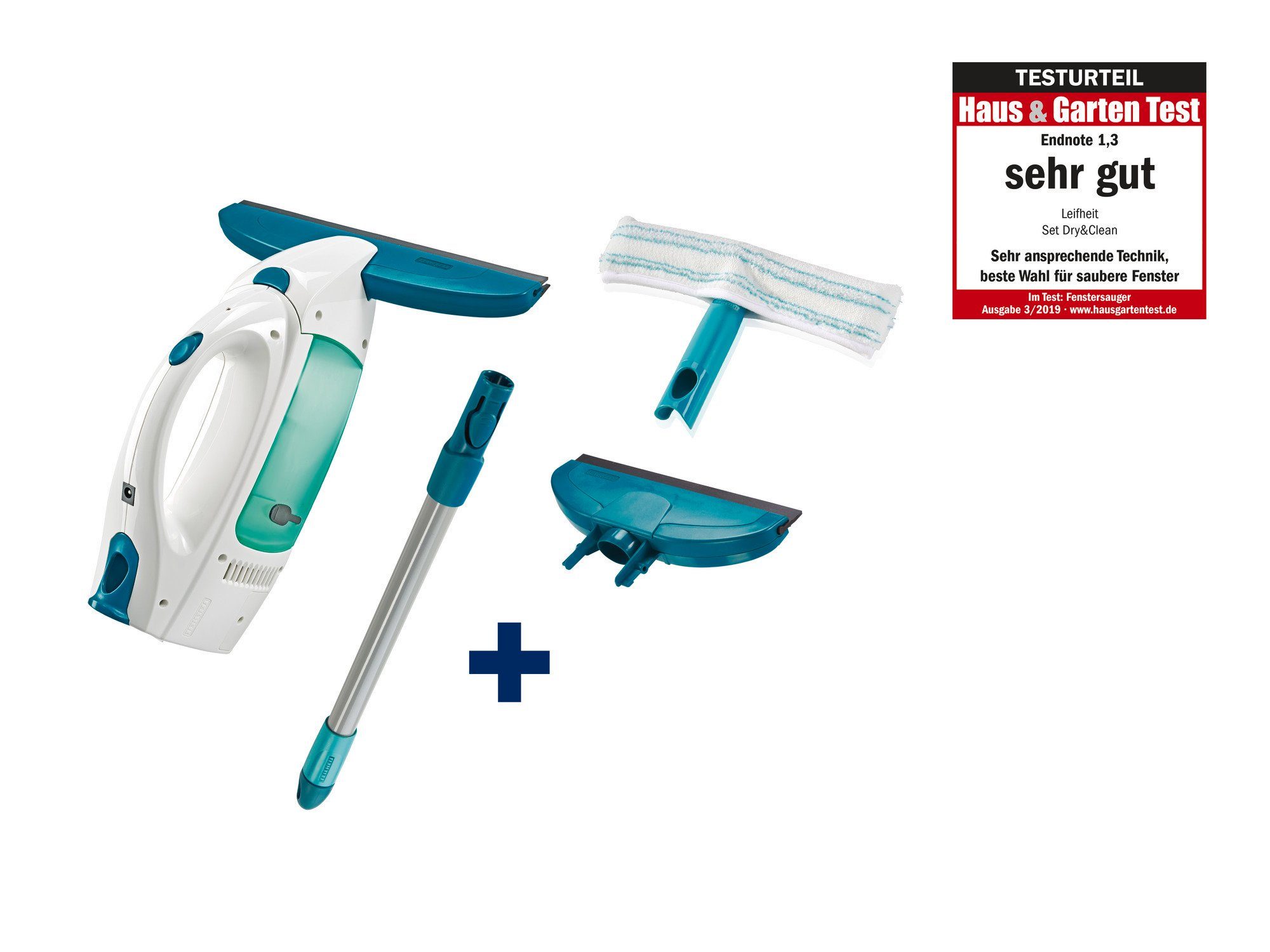 Leifheit Wasch-Sauger Set Fenstersauger Dry & Clean mit Stiel, Einwascher, schmaler Saugdüse