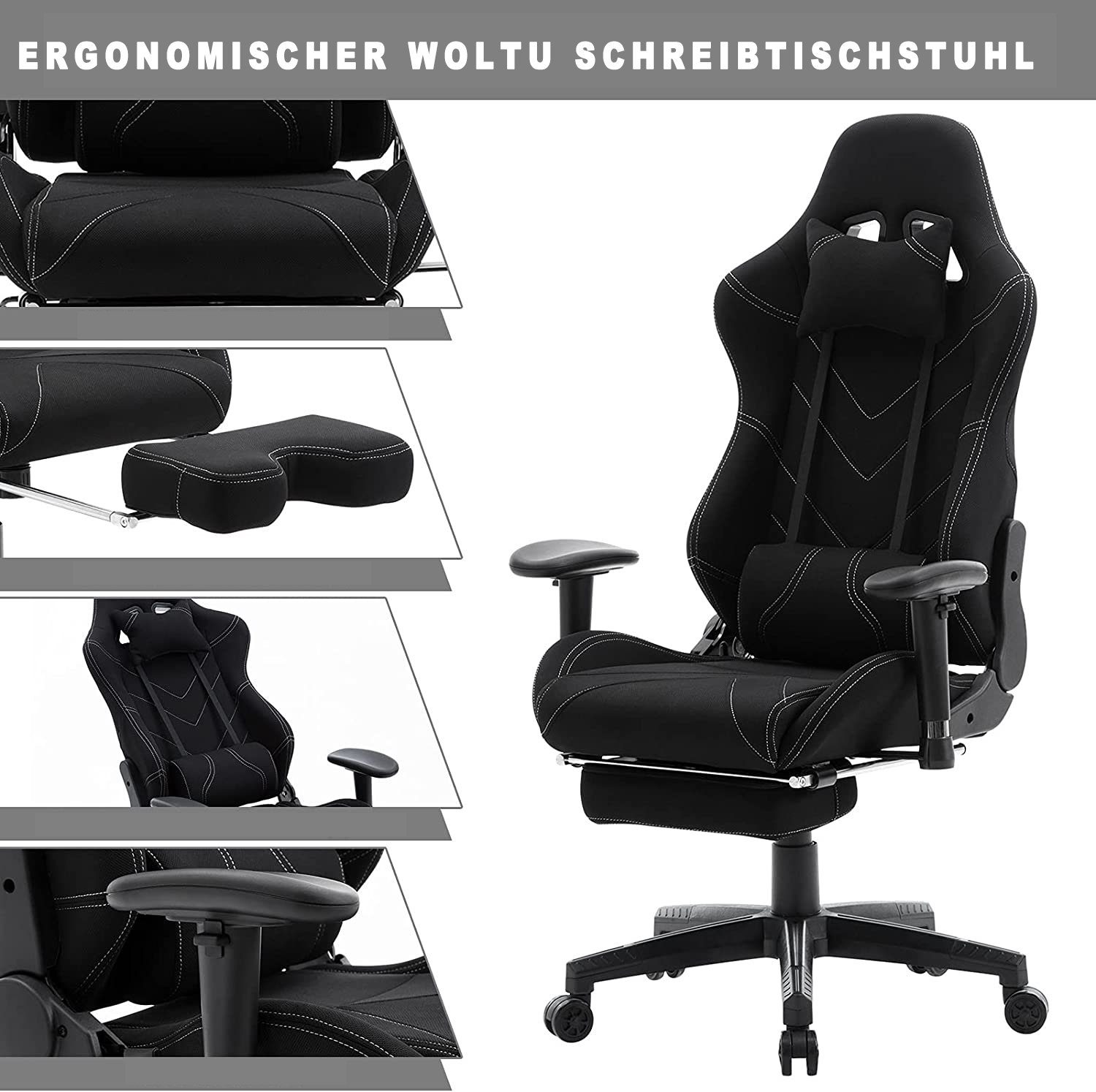 Woltu Gaming-Stuhl (1 St), Armlehne verstellbar, Stoffbezug, höhenverstellbar