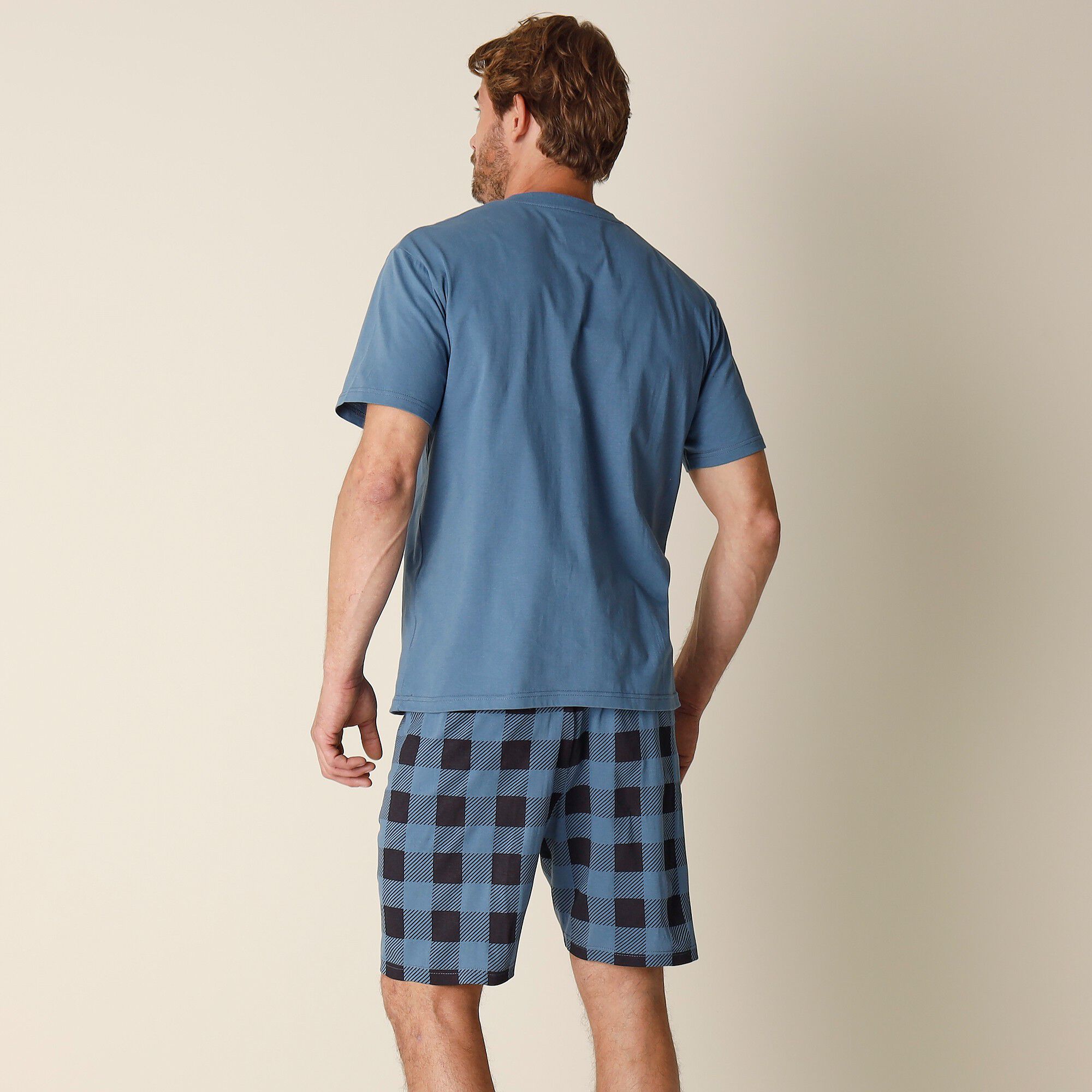 Pyjama short coton carreaux manches courtes