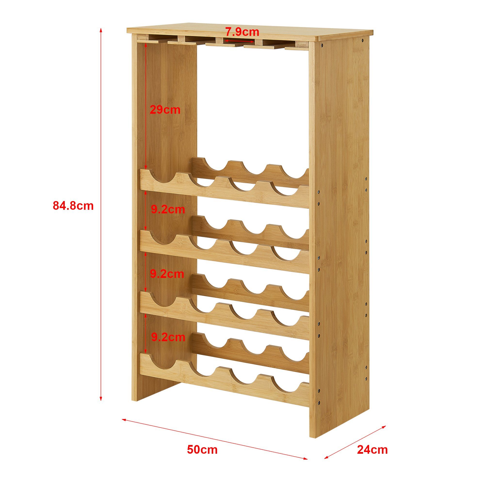 en.casa Weinregal, Fetlar Bambus Flaschenregal für 16 Flaschen 84,8 x 50 x 24 cm Natur