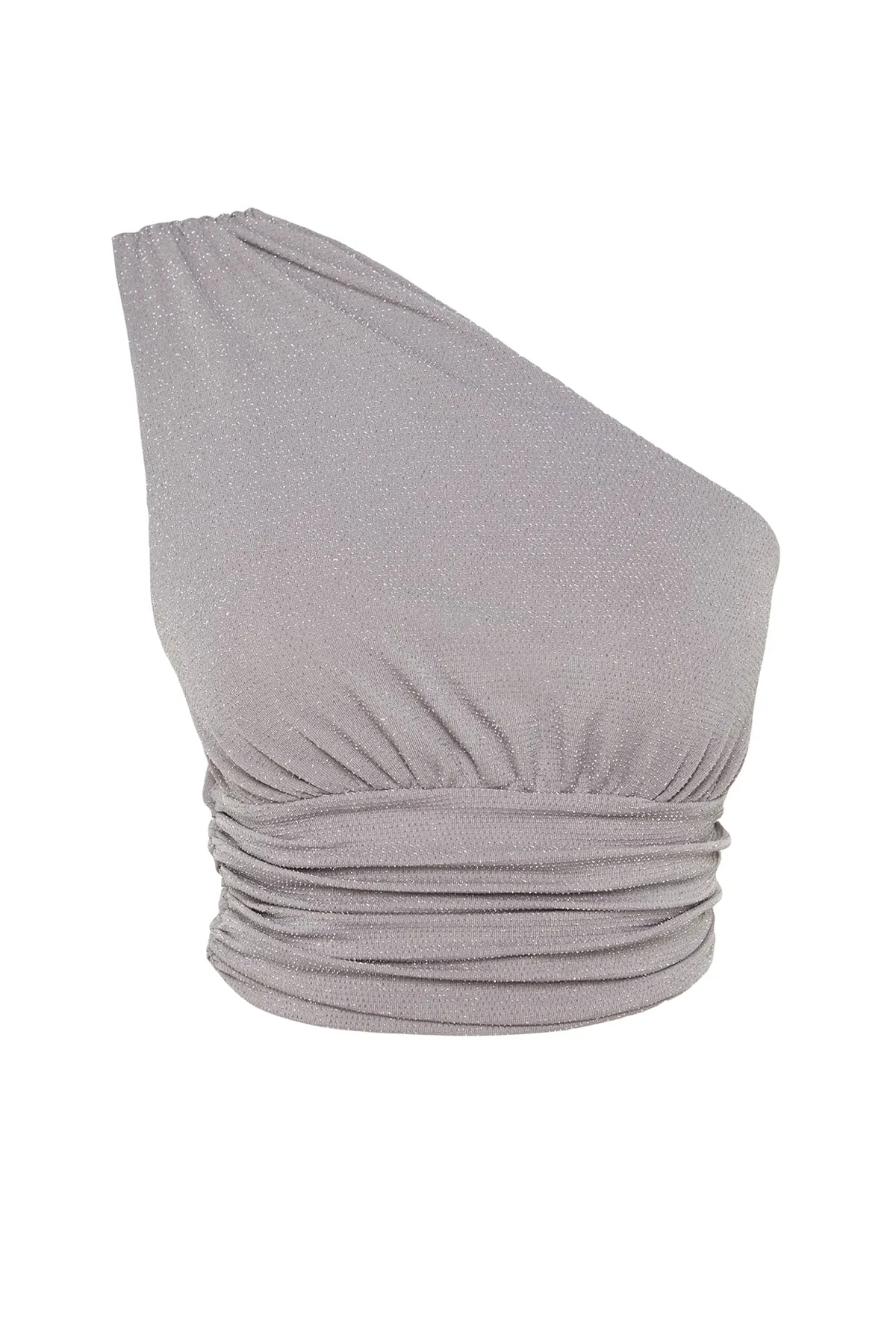 Trendyol Collection  Graues, bauchfreies, gefüttertes, glänzendes Strick-Bustier TPRSS23BS00011