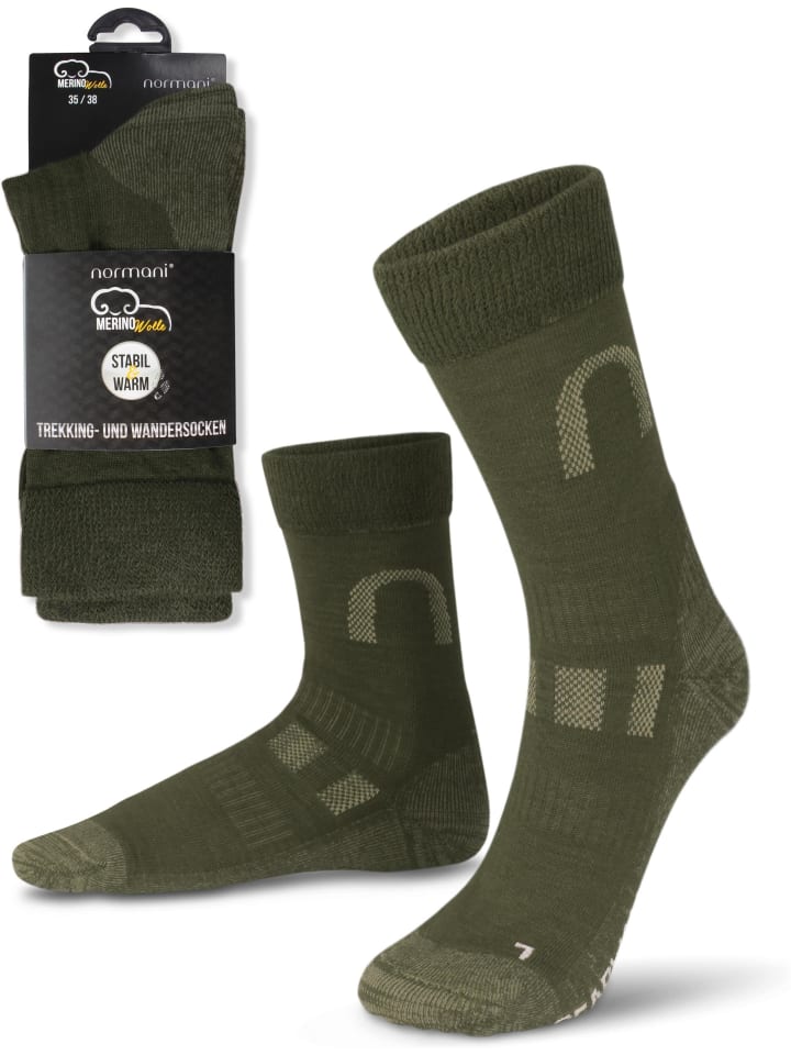 normani 2 Paar Merinowollsocken Wander- und Trekkingsocken Melton in Oliv günstig kaufen