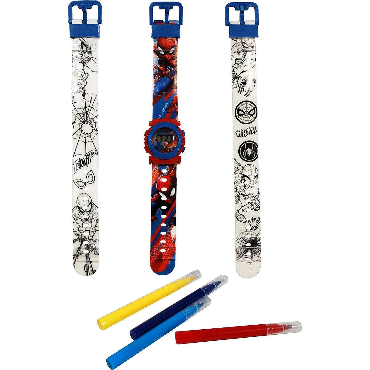Kinderarmbanduhr digital Spider-Man, mit 2 Wechselbändern zum Bemalen
