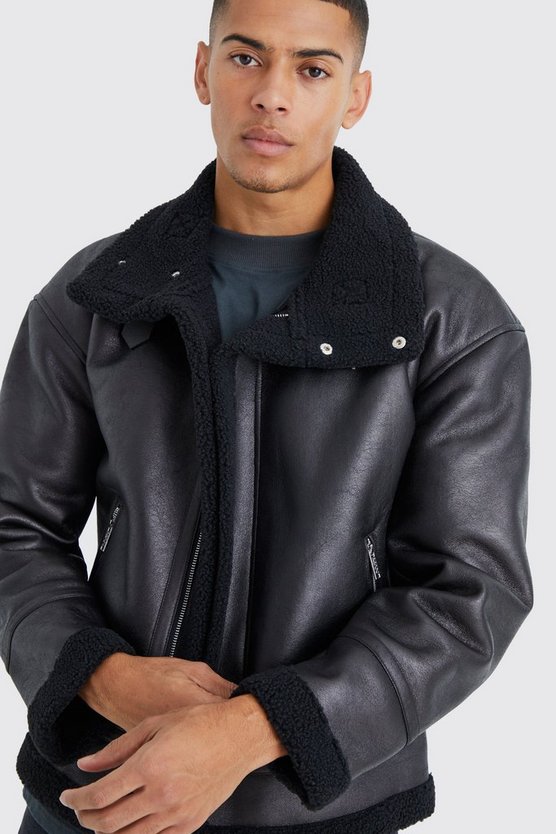 Kastige PU-Fliegerjacke