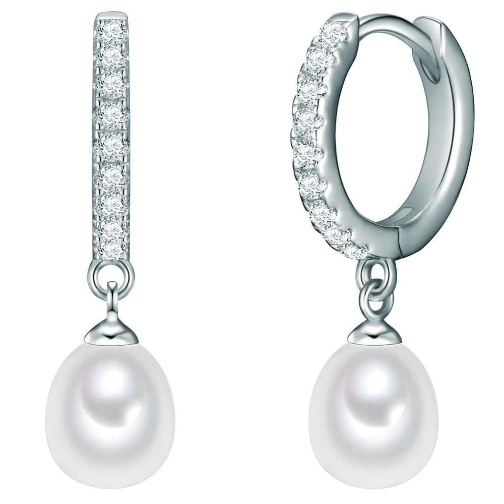 Valero Pearls Créoles en argent Argent sterling Oxyde de zirconium (CZ) Perle de culture d'eau  Boucles d'oreilles
