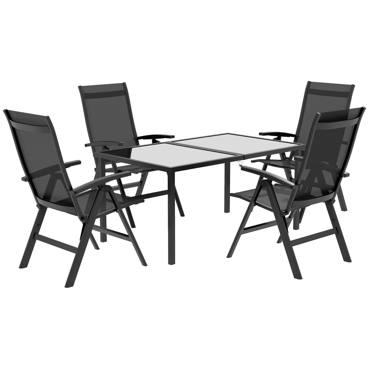 Outsunny 5 tlg. Gartenmöbel-Set, Sitzgarnitur inkl. 1 Esstisch, 4 Klappstühlen
