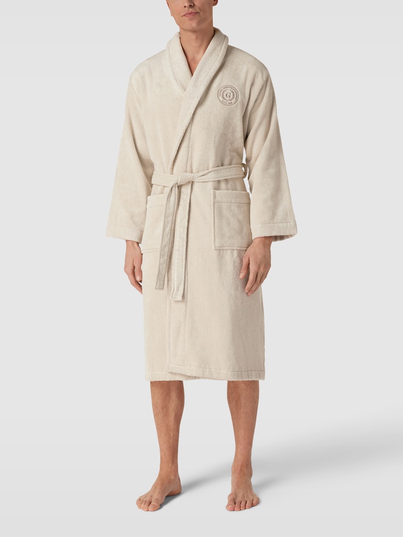 Bademantel mit Logo-Stitching Modell 'CREST ROBE' in beige