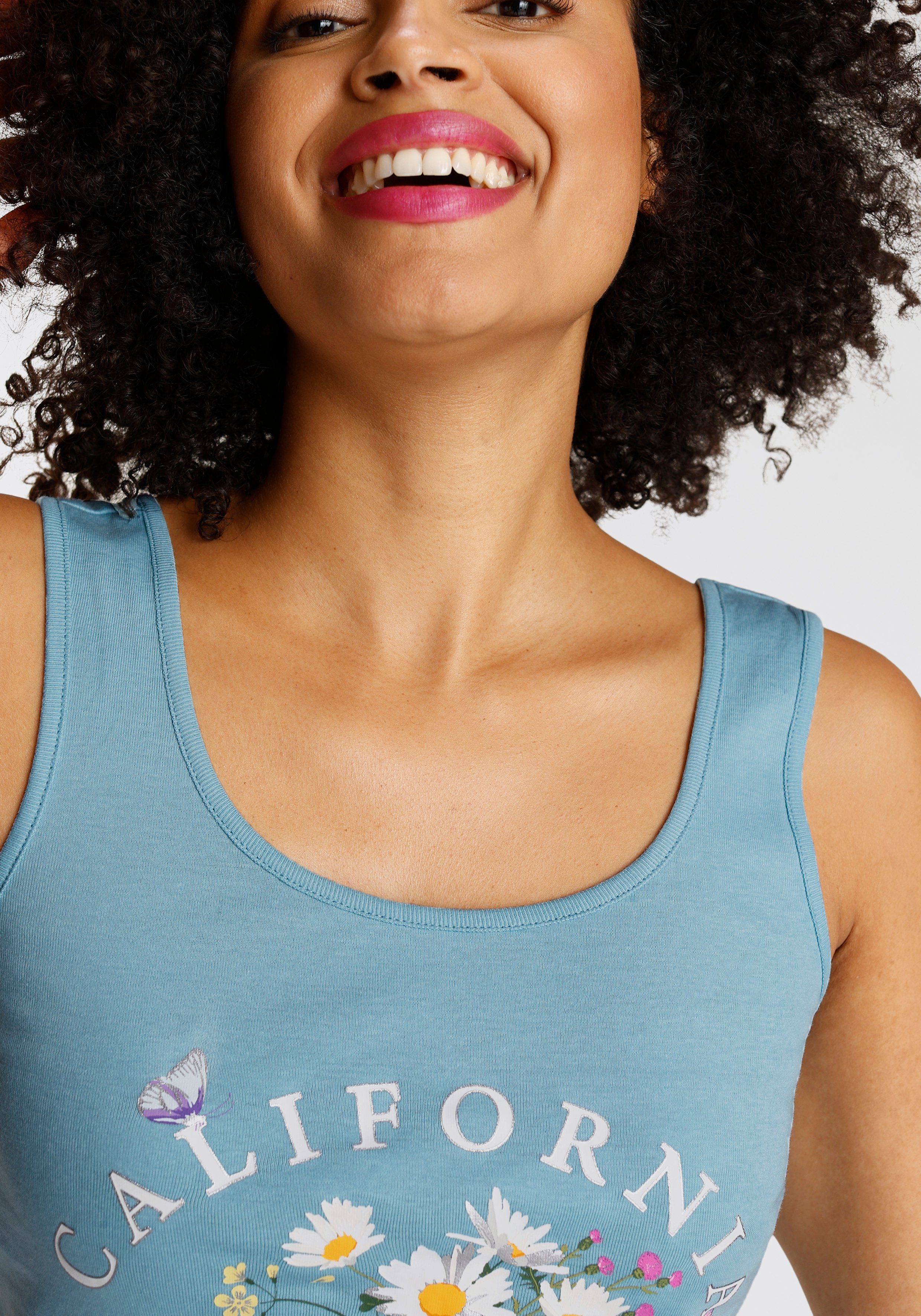 KangaROOS Tanktop mit geblümten Logodruck & Kontrastnähten - NEUE KOLLEKTION