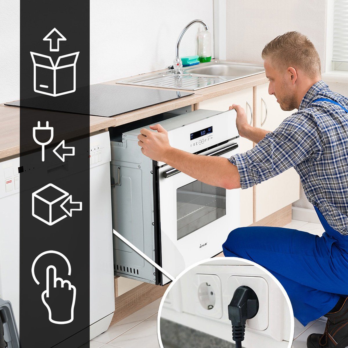 KKT KOLBE Einbaubackofen Backofen Elektroherd EB8015W, mit 2-fach Teleskopauszug, DampfClean, 60cm / 70 l / Heißluft / Touch / Teleskopauszüge / Selbstreinigung