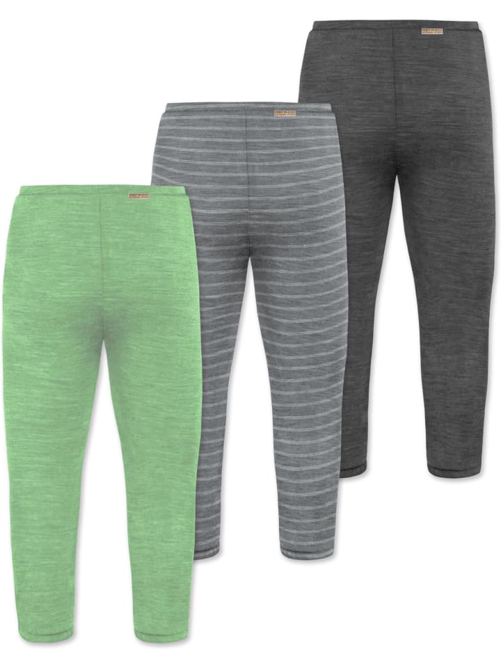 Normani Outdoor Sports 3er Pack Baby Merino Unterhose mit Füßen in Anthrazit/Grau/Grün günstig kaufen