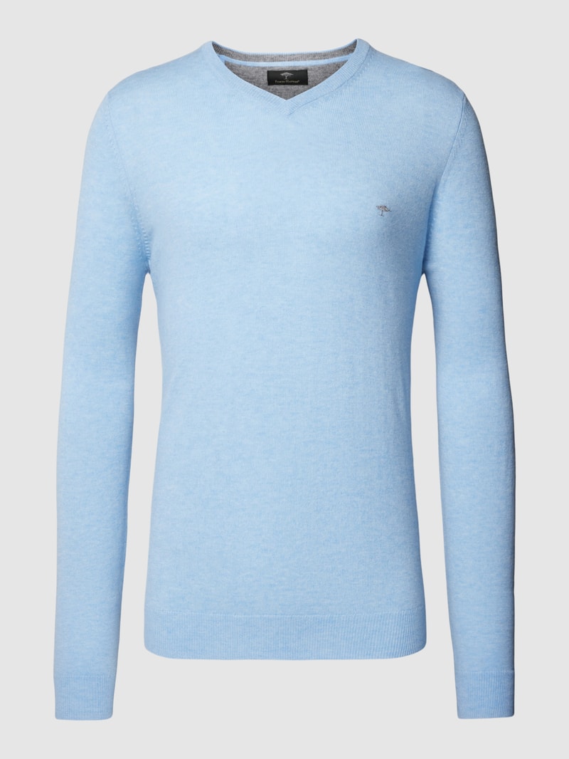 Strickpullover mit Logo-Stitching in hellblau