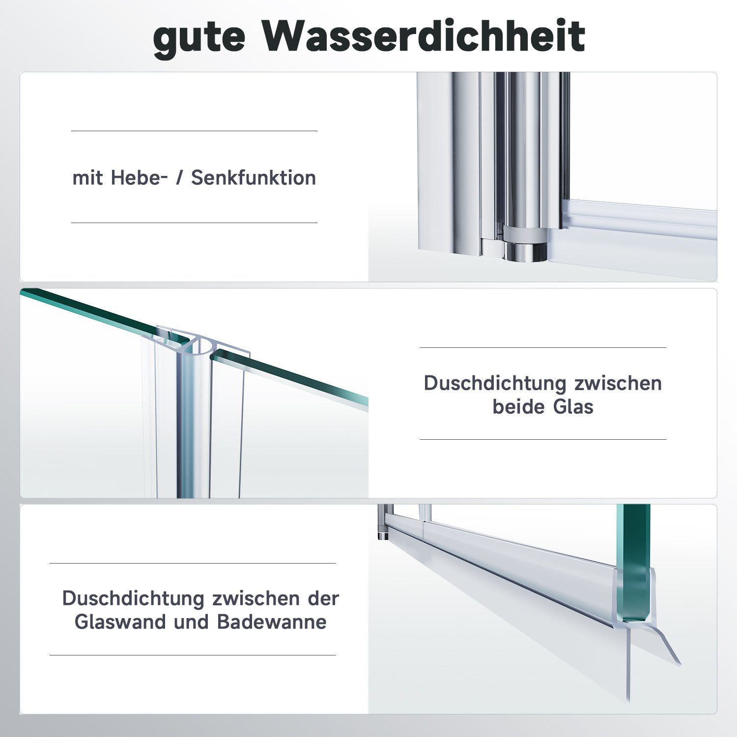 SONNI Badewannenfaltwand Badewannenaufsatz Faltwand 2-teilig 1000 x 1300 mm, NANO Glas Duschwand ESG
