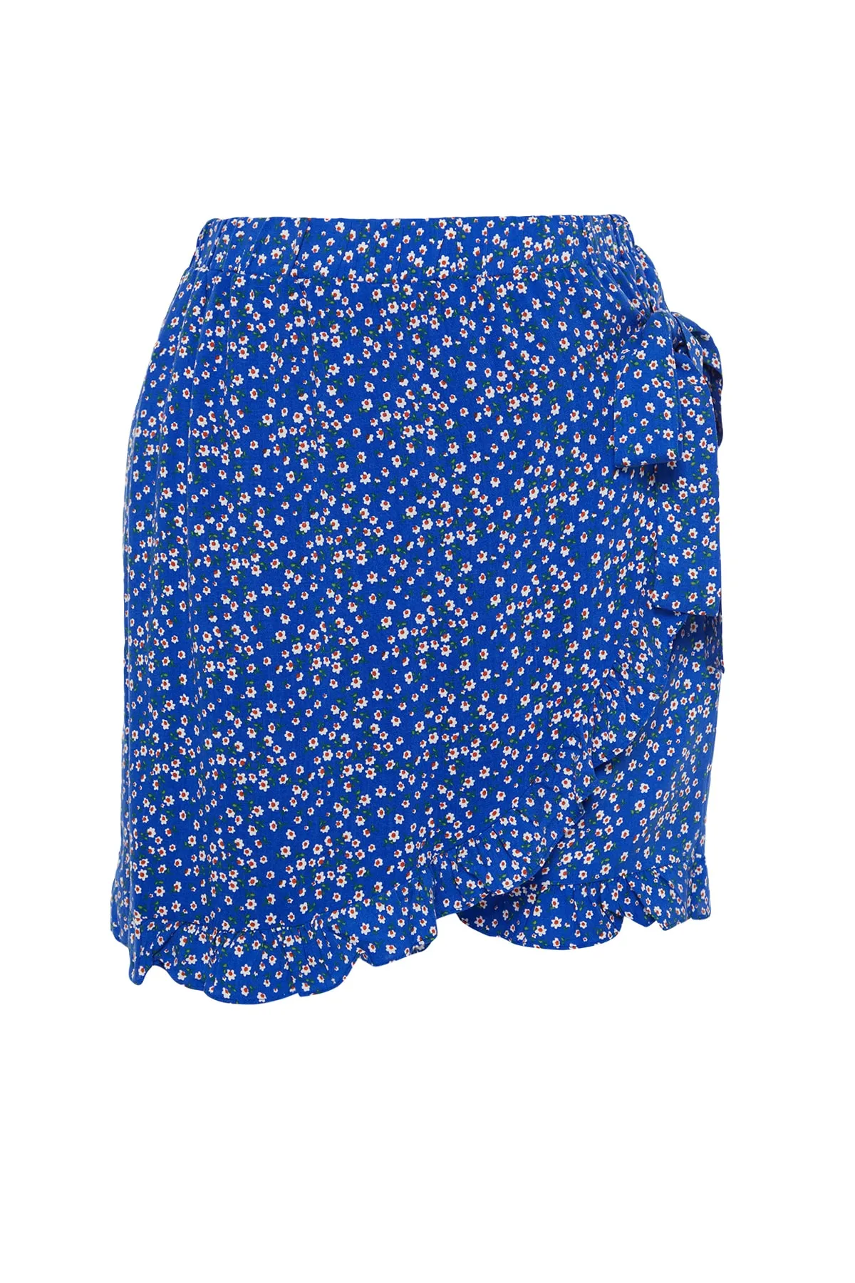 Trendyol Curve  Blauer, gewebter, gebundener Shortsrock mit Blumenmuster TBBSS22SR0164