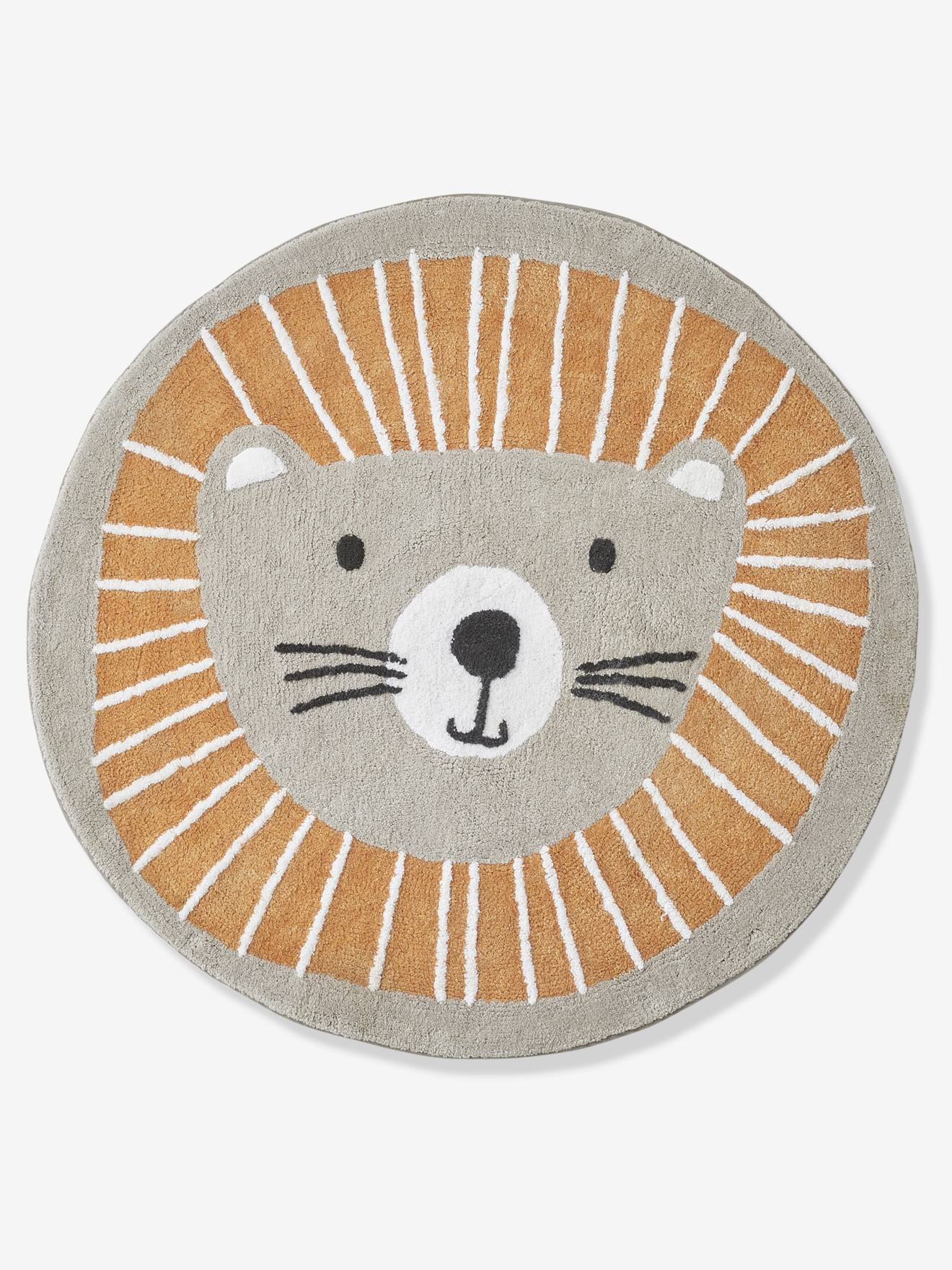 Tapis rond lavable Lion gris / orange