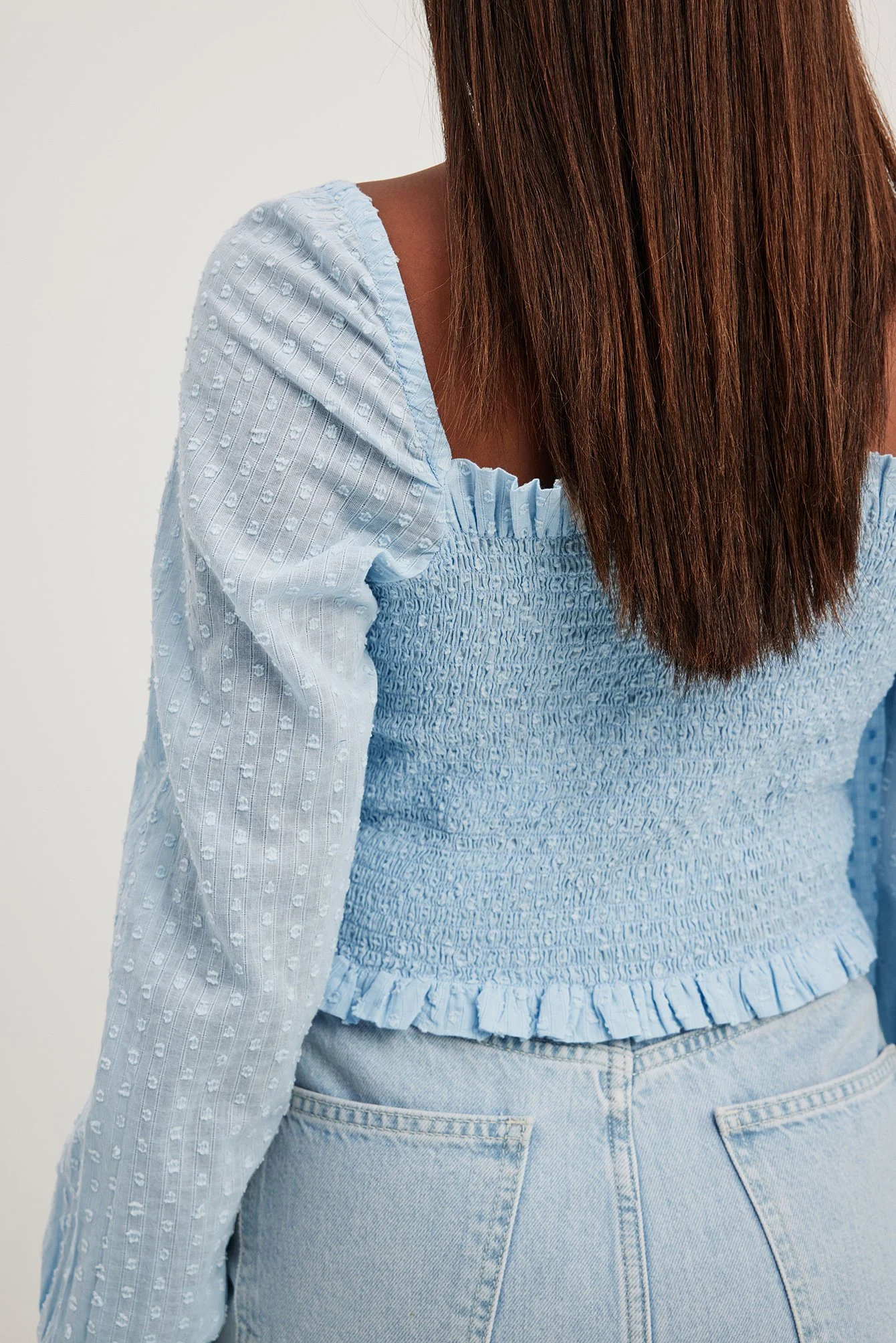 Dobby-Bluse mit Puffärmeln