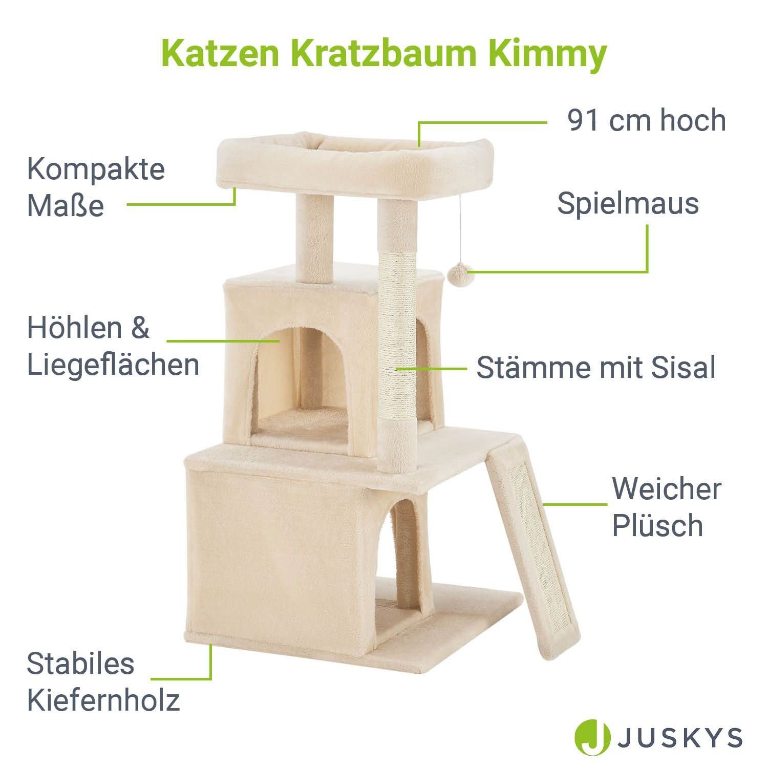 Juskys Kratzbaum Kimmy, Sisal-Stämme, Spielseil mit Kugel und Maus