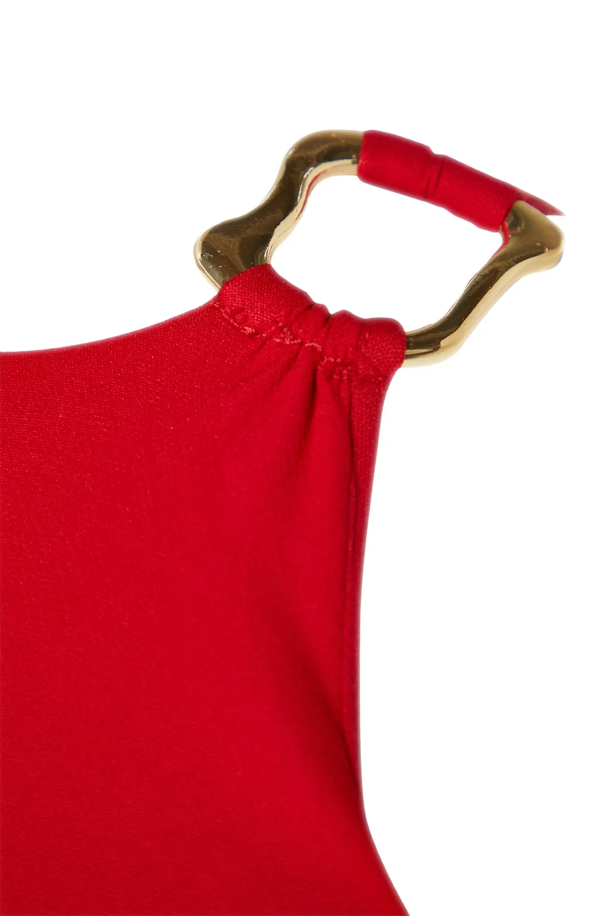 Trendyol Collection  Rotes Accessoire, detailliertes, tailliertes/tailliertes Midi-Webkleid TWOSS23EL02115