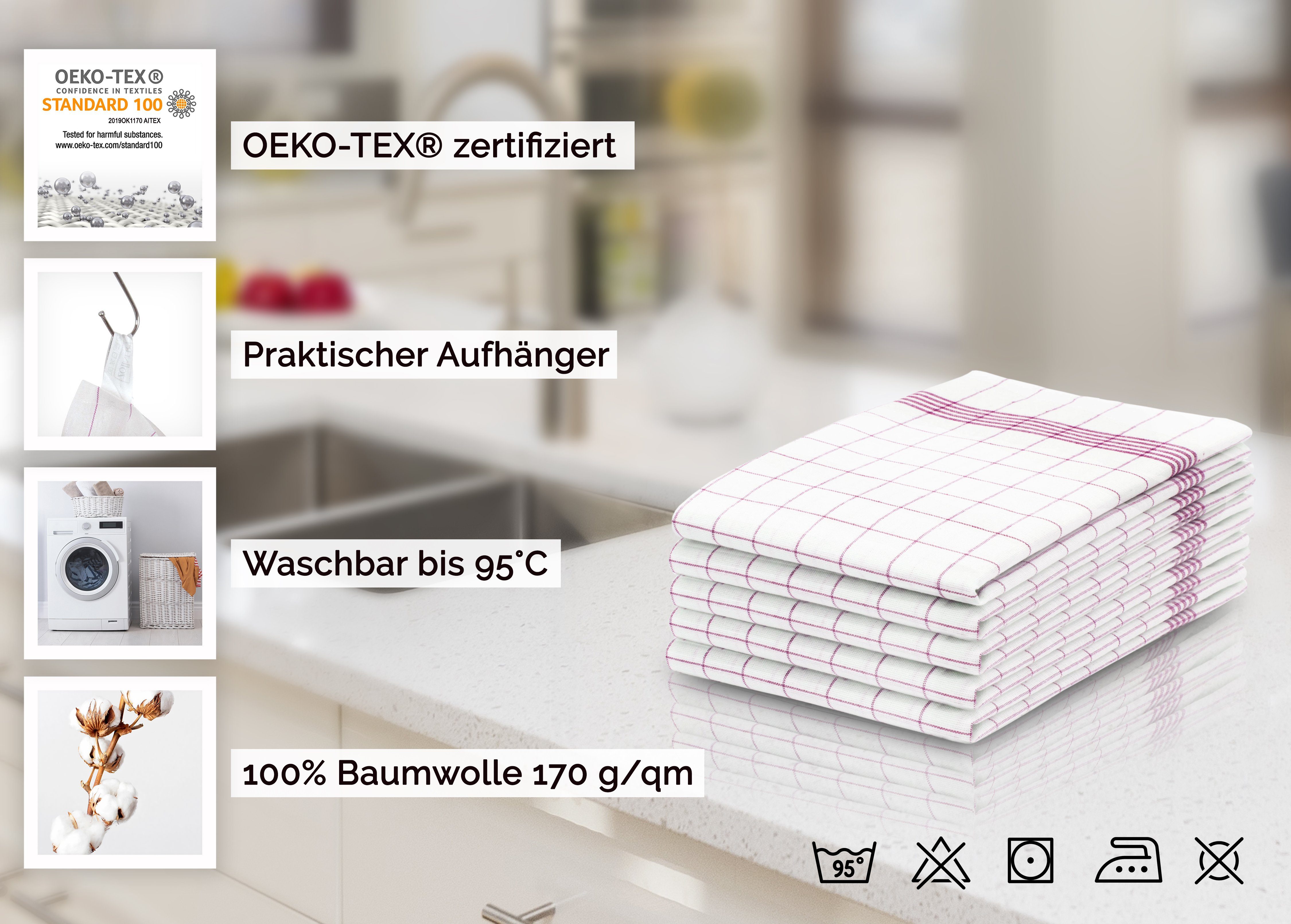 ZOLLNER Geschirrtuch, (Spar-Set, 5-tlg), vom Hotelwäschespezialisten, 50 x 70 cm, 100% Baumwolle, vom Hotelwäschespezialisten