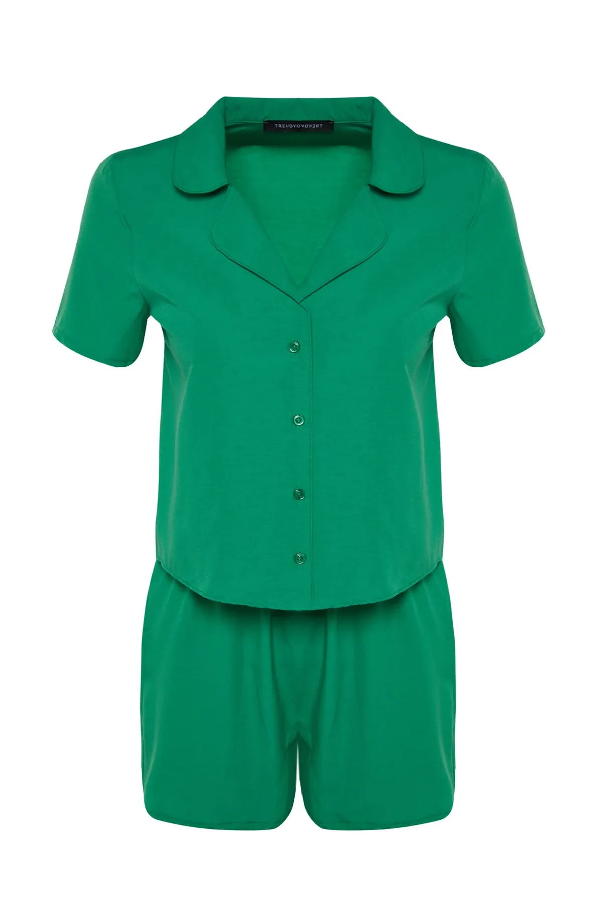 Trendyol Collection  Grünes Frottee-Pyjama-Set mit Hemd und Shorts aus Webstoff THMSS23PT00132
