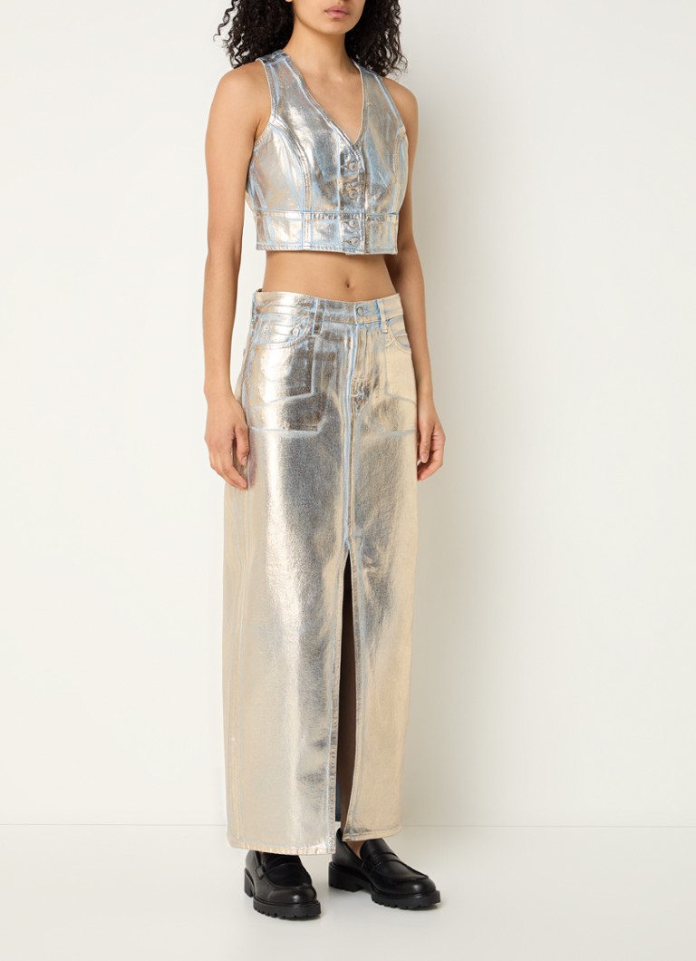 Džínový crop top Levi's Mona s metalickým povrchem