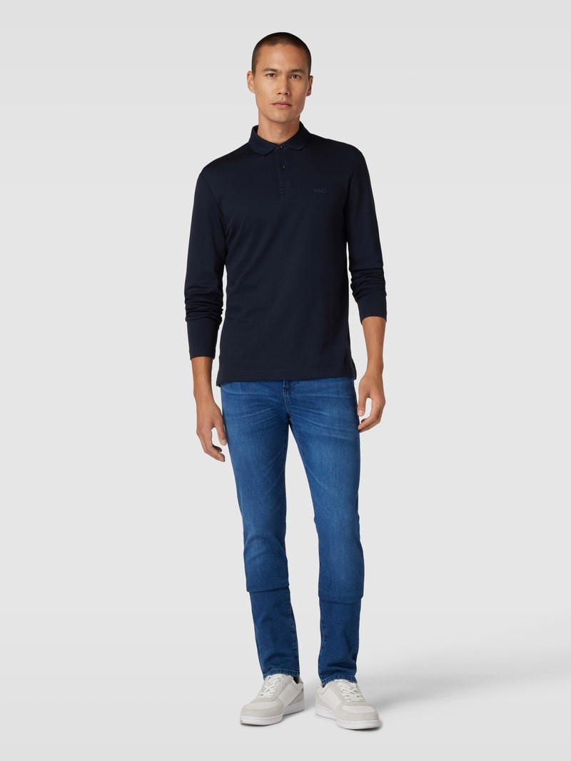 Poloshirt mit Label-Stitching Modell 'PIROL' in marineblau