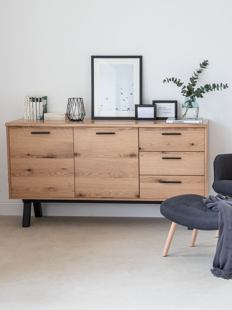 Komoda SANDBY SANDBY 2 drzwi 3 szuflady dąb naturalny/czarny