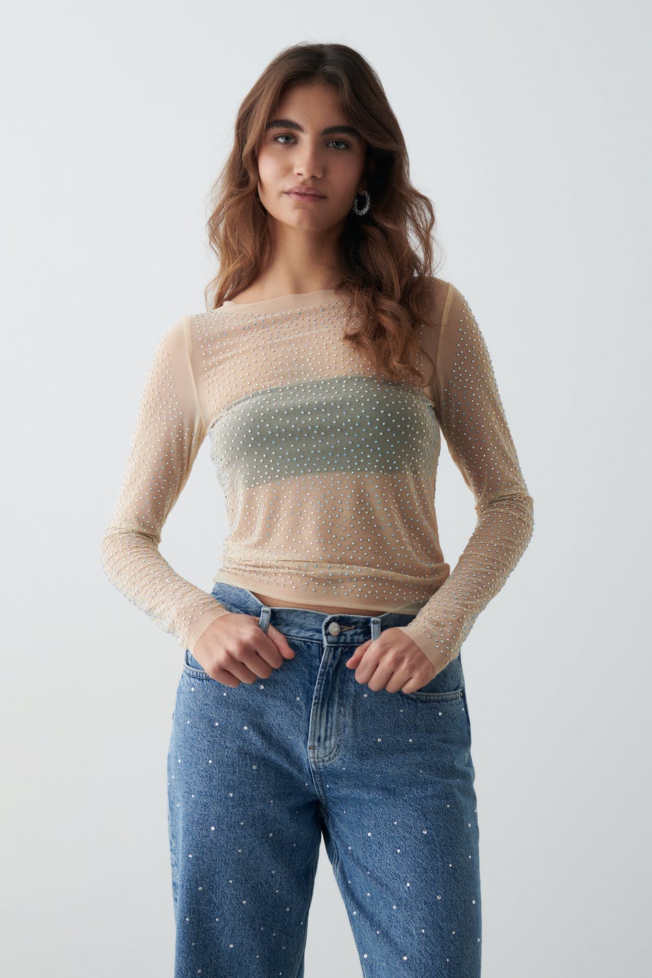 Rhinestone mesh top