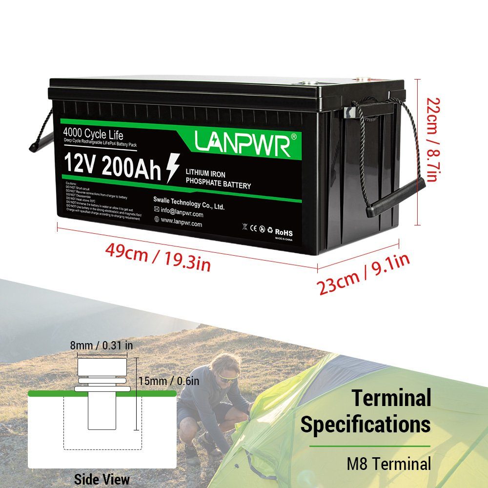 Tidyard Stromerzeuger 12V 200AH Lifepo4-Batterie 2560Wh 4000 Zyklen Lebensdauer Leicht, (Energie: 2560Wh, LiFePO4 Batterie Powerstation für Stromausfall, Reise,Camping,Angeln), Energiespeicherbatterie,Notstromversorgungen Tragbar