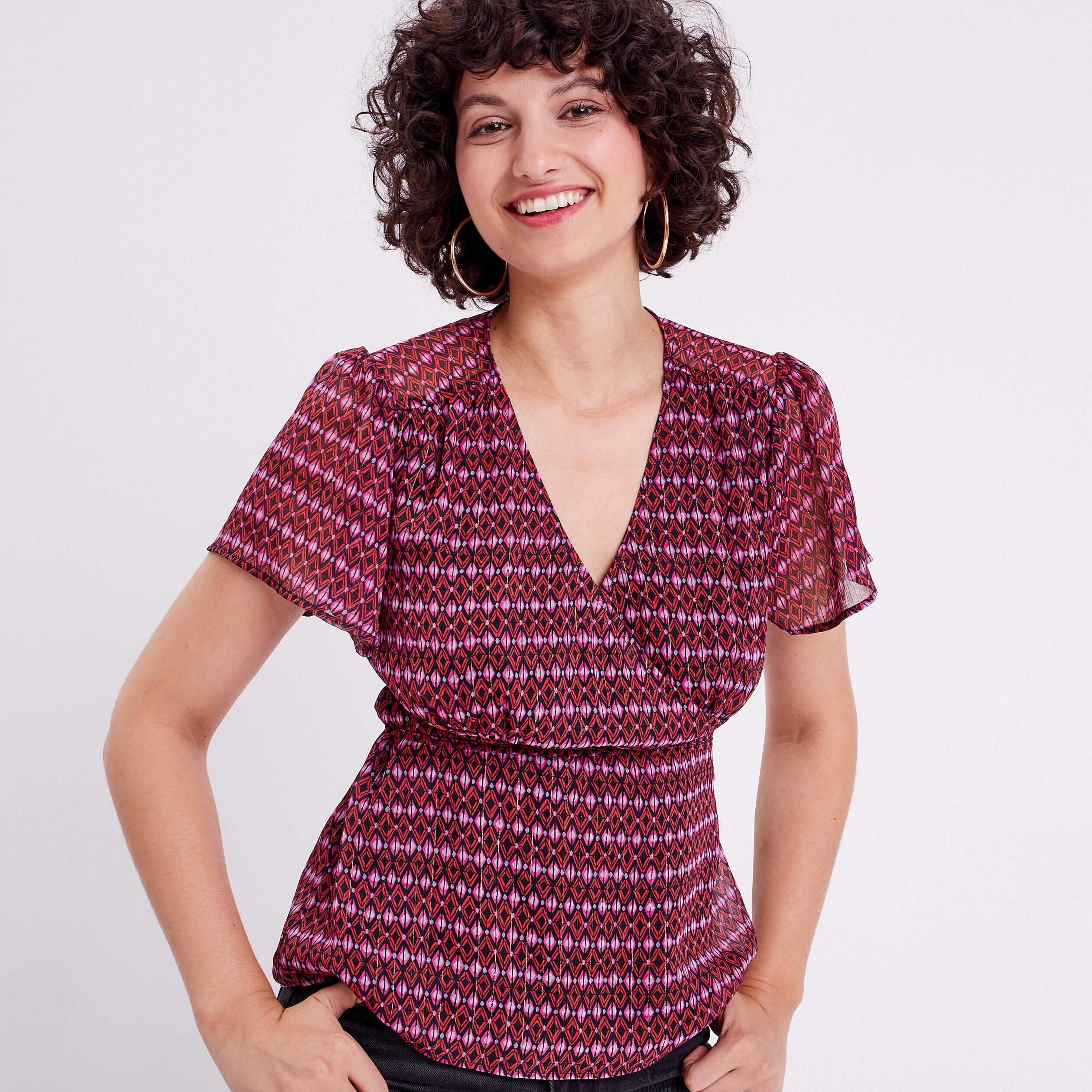 Blouse manches courtes rouge femme | Cache Cache