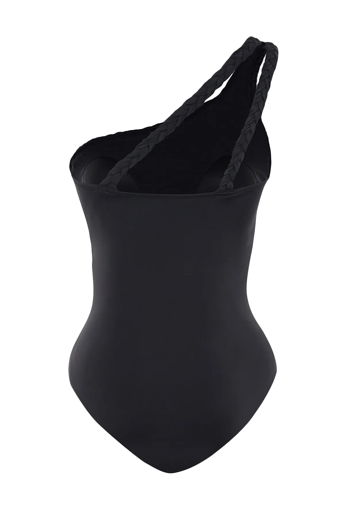 Trendyol Curve  Schwarzer One-Shoulder-Badeanzug mit Makramee-Detail TBBSS23AM00028