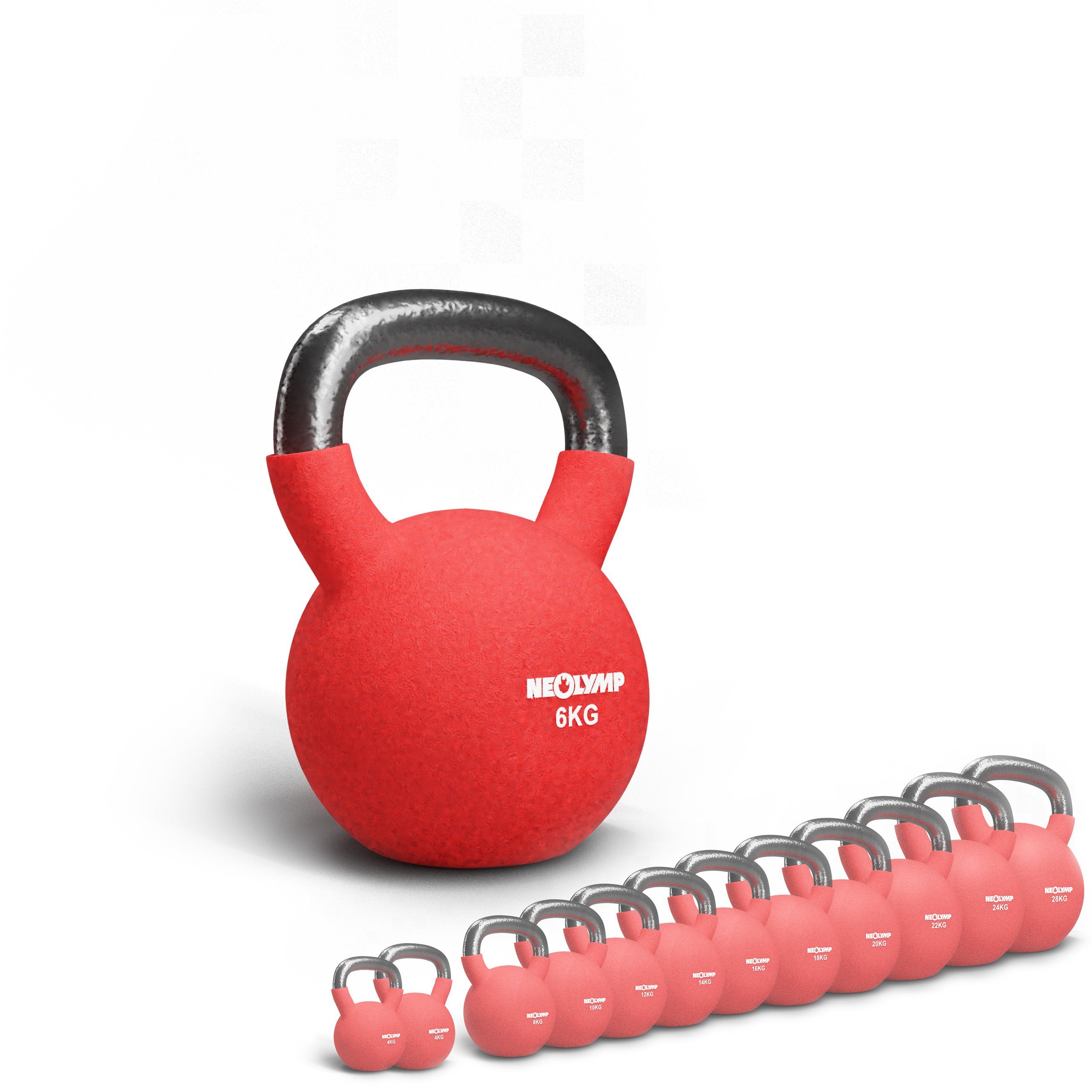 NEOLYMP Kettlebell KB210 Neopren Kettlebell, 2-28 kg, Kugelhantel, bodenschonend, Stahlkern, Neoprenummantelung, wasserabweisend, phthalat- und bleifrei
