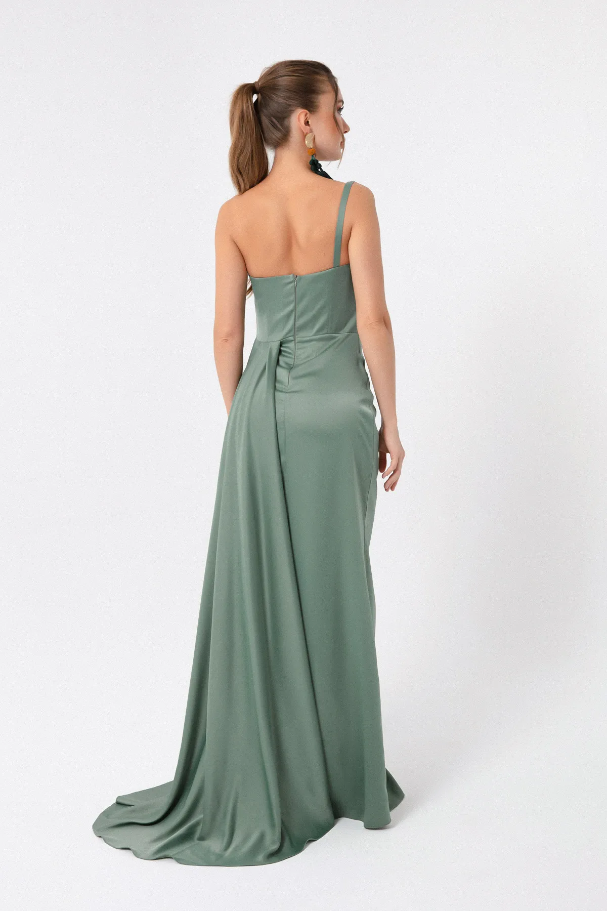 Lafaba  Türkisfarbenes One-Shoulder-Abendkleid und Abschlusskleid aus Satin für Damen