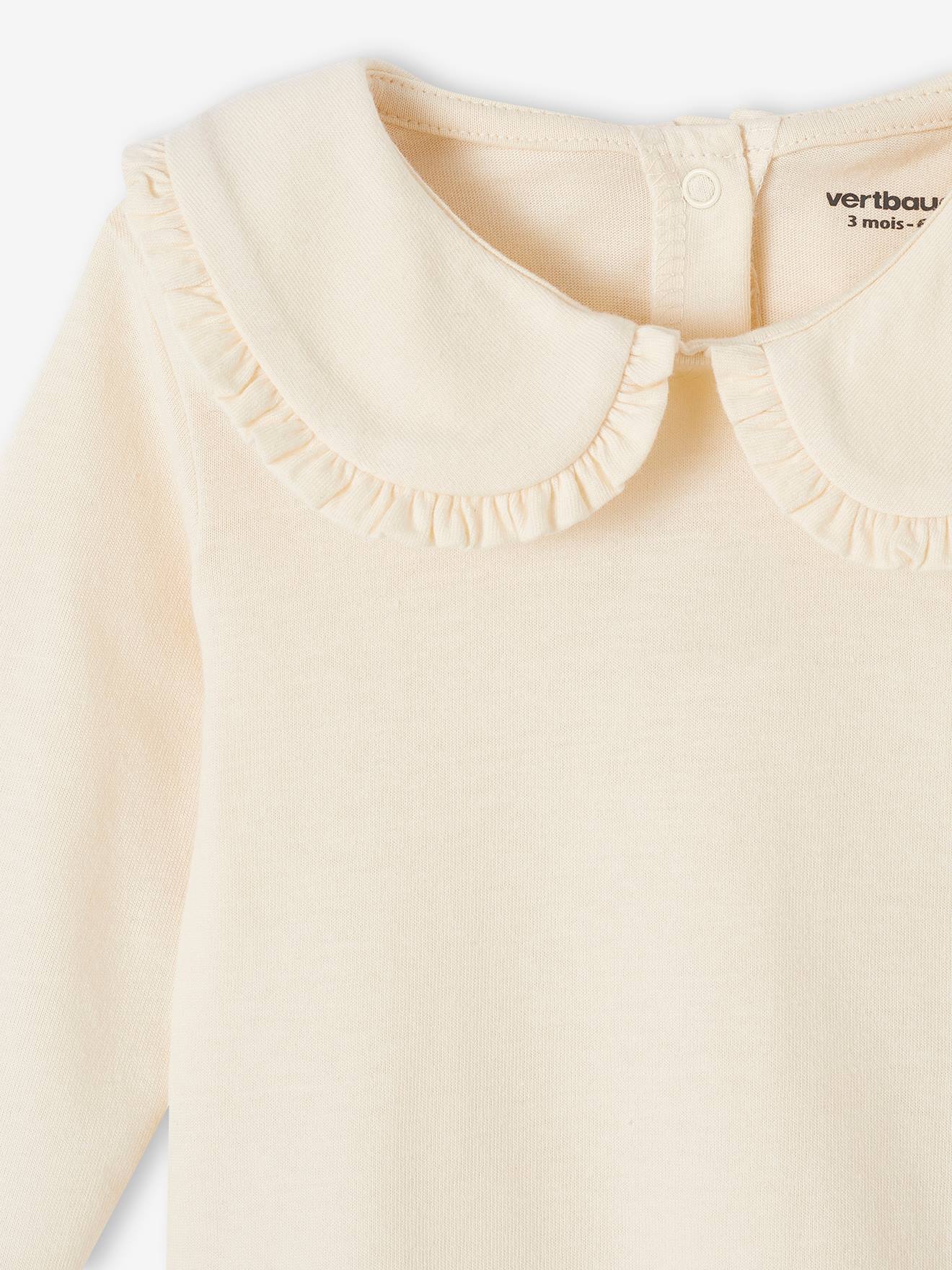 Vertbaudet Mädchen Baby Shirt, Bubikragen mit Rüschen Oeko-Tex, personalisierbar - hellbeige
