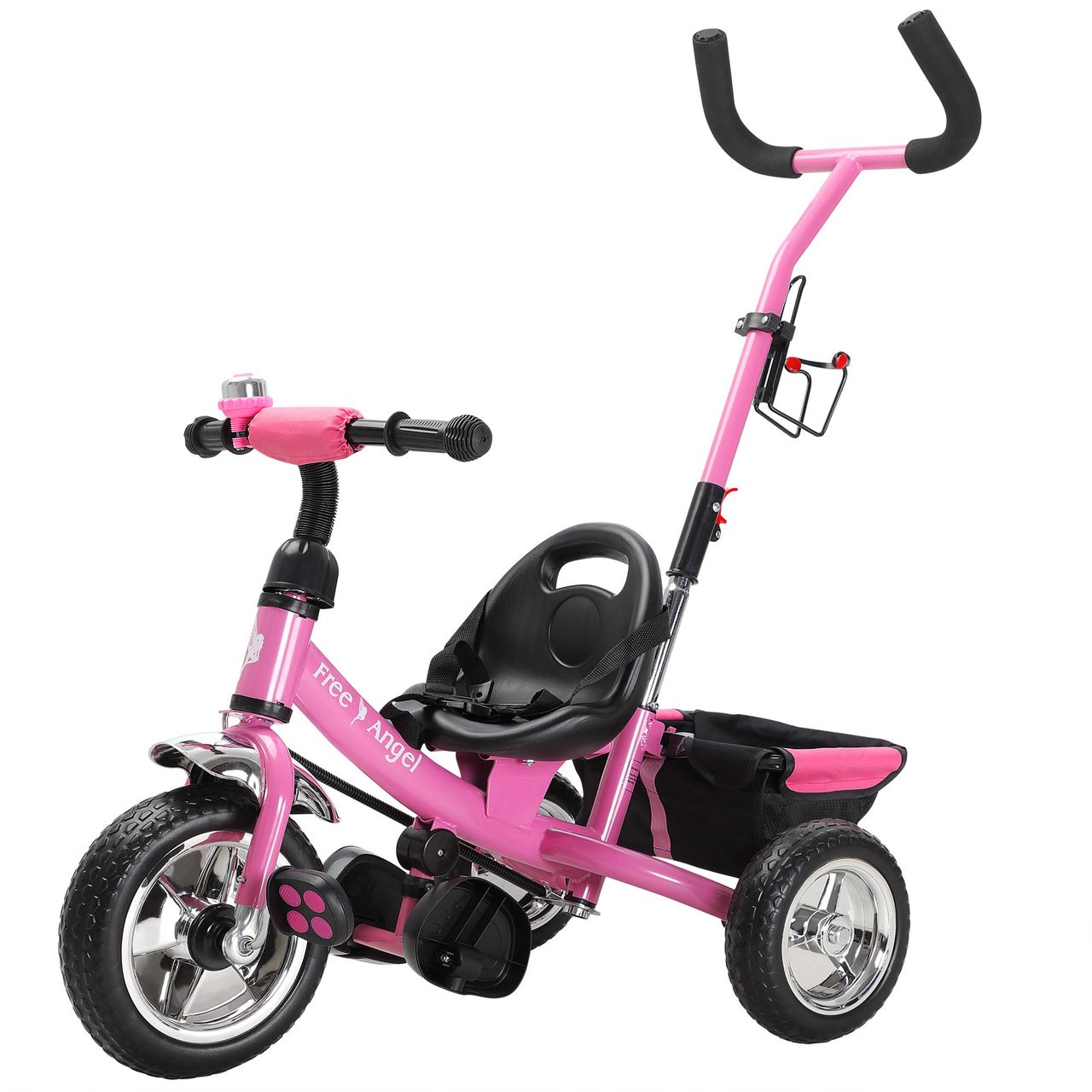 Spielwerk Kinderdreirad Free Angel - Metall - Schiebestange - Pink/blau