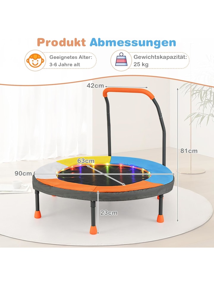 COSTWAY Ø90cm Kindertrampolin mit LED in Bunt günstig kaufen onesize