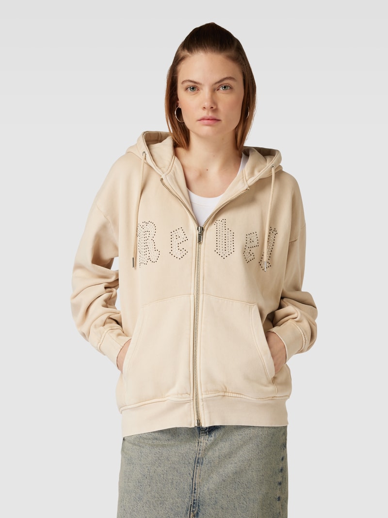 Sweatjacke mit Label-Print in offwhite