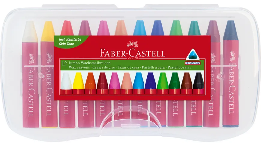 FABER-CASTELL Wachsmalkreide Jumbo wasserfest 12er-Etui