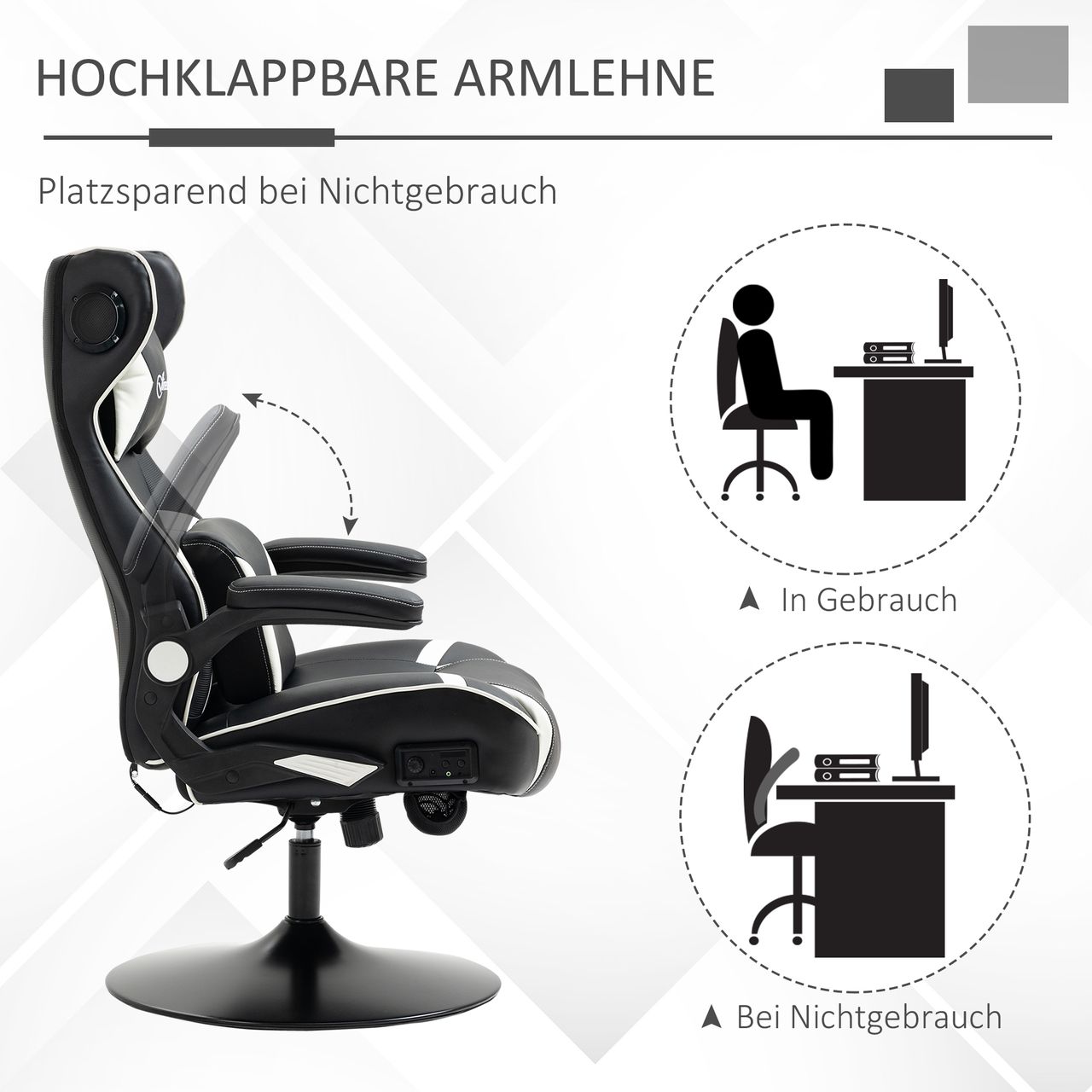 HOMCOM Vinsetto Gamingsessel mit Wippfunktion Gamingstuhl mit Lautsprecher Bürostuhl PU