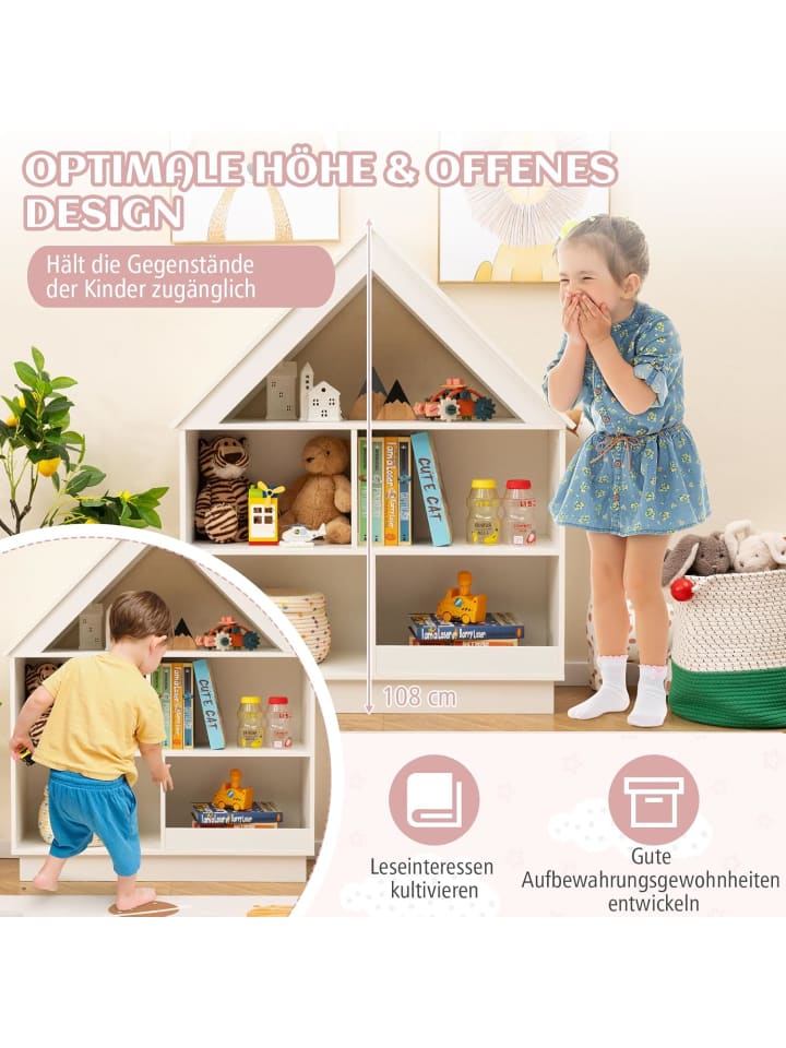 COSTWAY Kinder Bücherregal in Hausform 88 x 34 x 108 cm in Weiß günstig kaufen onesize