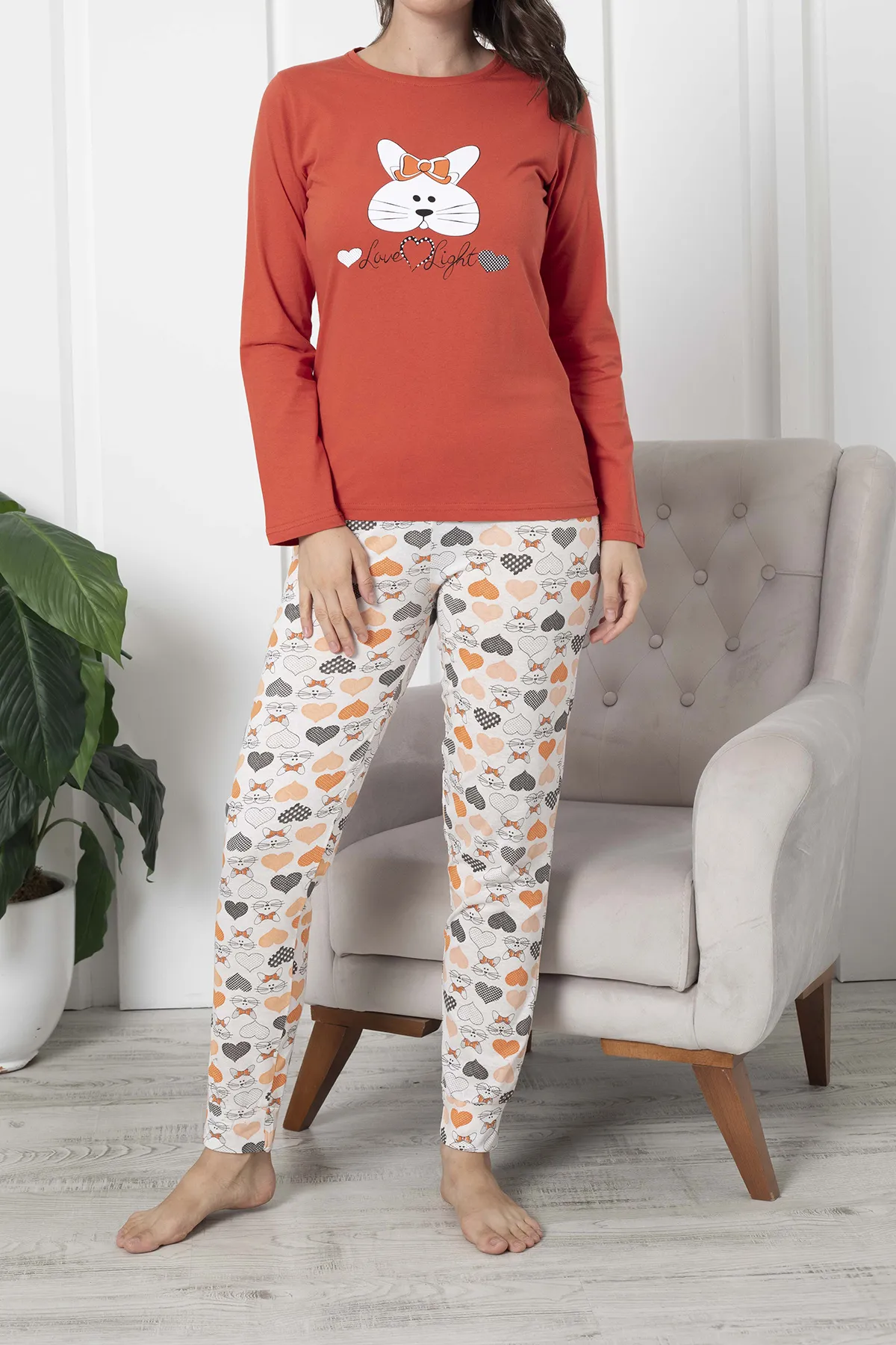 Lady Secret  Damen-Pyjama-Set mit langen Ärmeln aus Baumwolle TILE