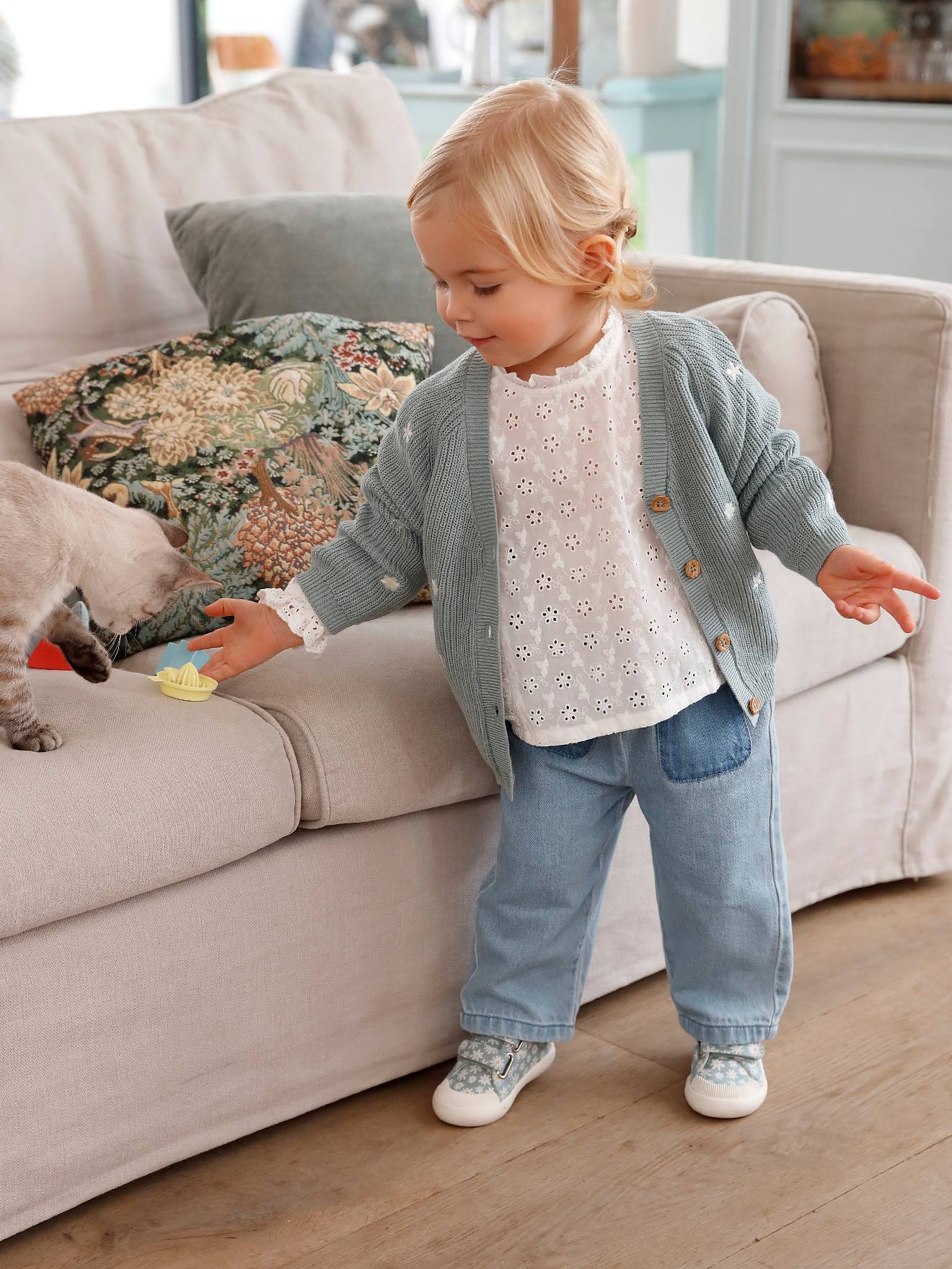 Vertbaudet Mädchen Baby Stoffschuhe, Klett - mehrfarbig
