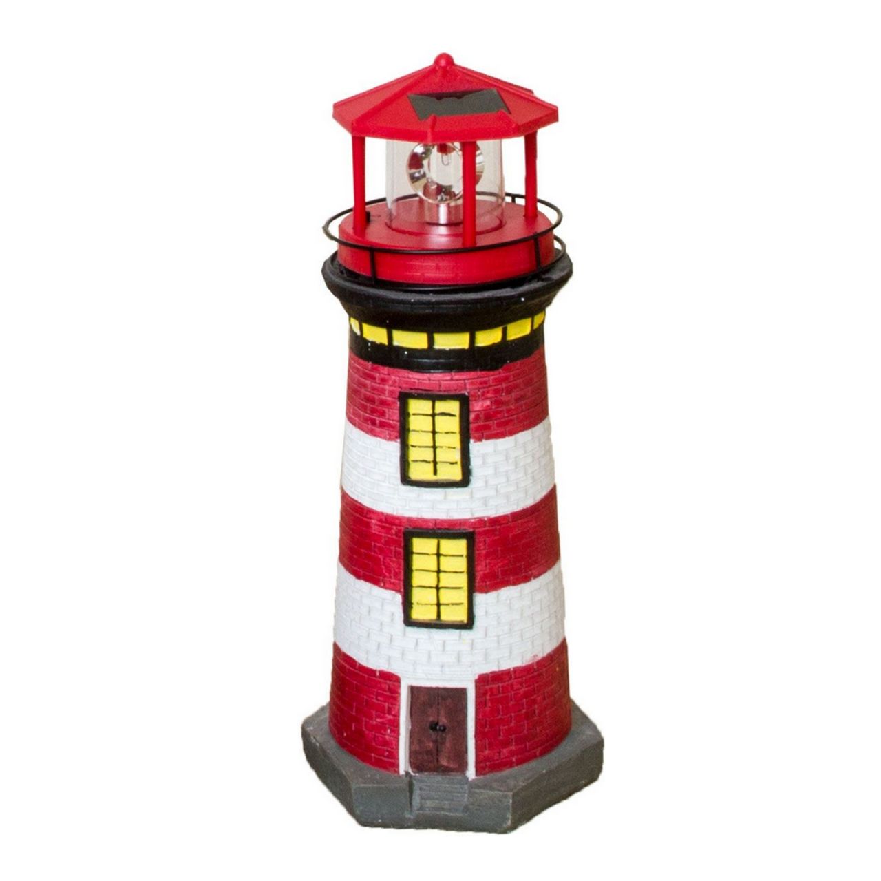 Lemodo Lemodo Gartendeko Leuchtturm mit Solar rot/weiß, handbemalte Gartenfigur 37 cm hoch